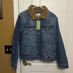 Goodfellow & Co Blue Denim Jacket with Brown Collar